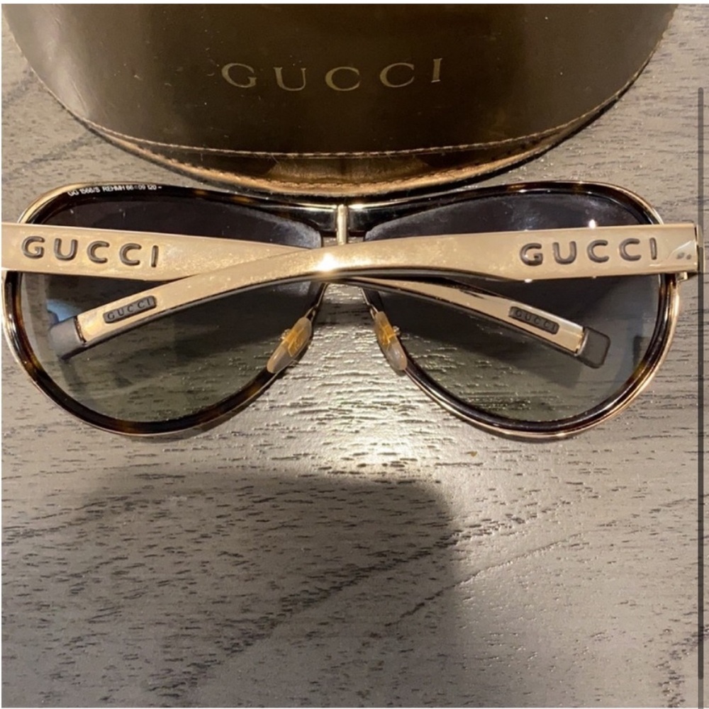 Gucci Brown Aviator Sunglasses with Gold Detail - Picture 2 of 2